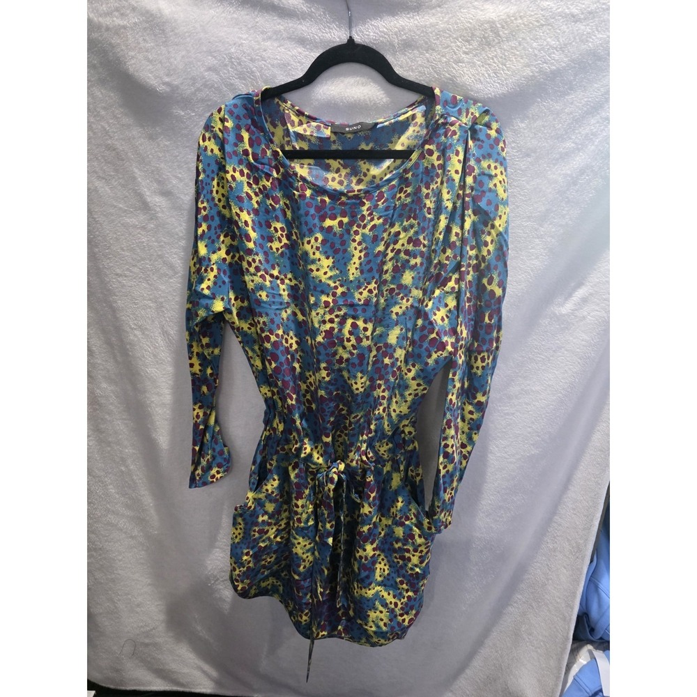 Suno Mini Leopard Print Long Sleeve Green Teal Drawstring Dolman Pockets Mobwife